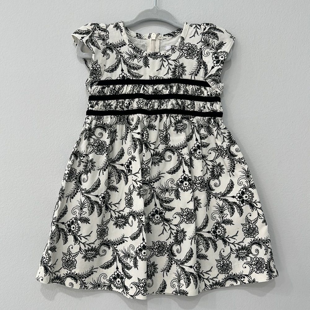 DKNY Baby Girl Floral black and white with black velvet Dress 6-12 Months